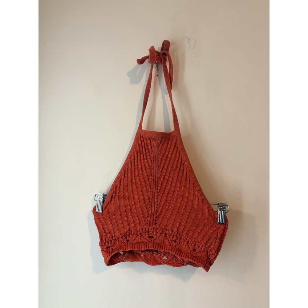 Sky And Sparrow Crochet Halter Neck Crop Top Medium Burnt Orange